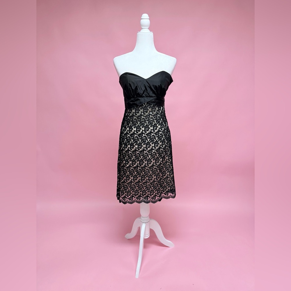 White House Black Market Strapless Black Lace Cocktail Dress